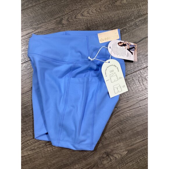 Blogilates Womens Blue Crossover Crunch Biker Shorts Size S Gymwear Athletic NWT - Picture 7 of 8